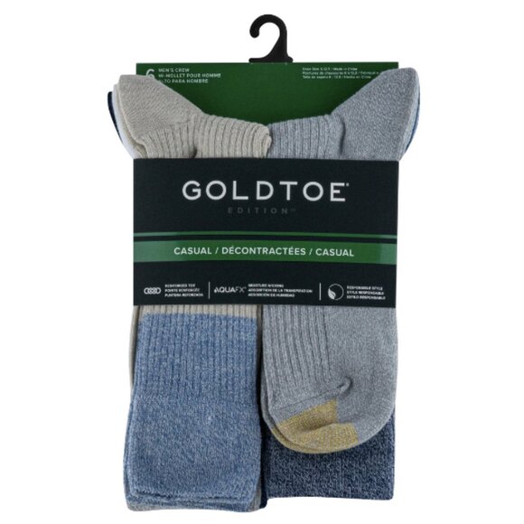Goldtoe Casual 6 Men's Ribbed Crew Socks, Assorted Color, Sz 6-12.5, New - Picture 1 of 2